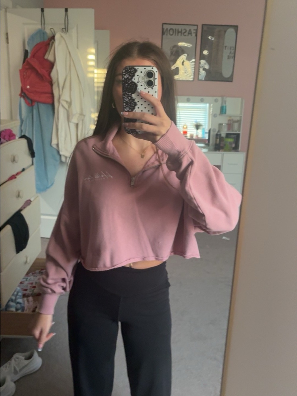 Hollister Dusty Rose Cropped Half-Zip Sweatshirt